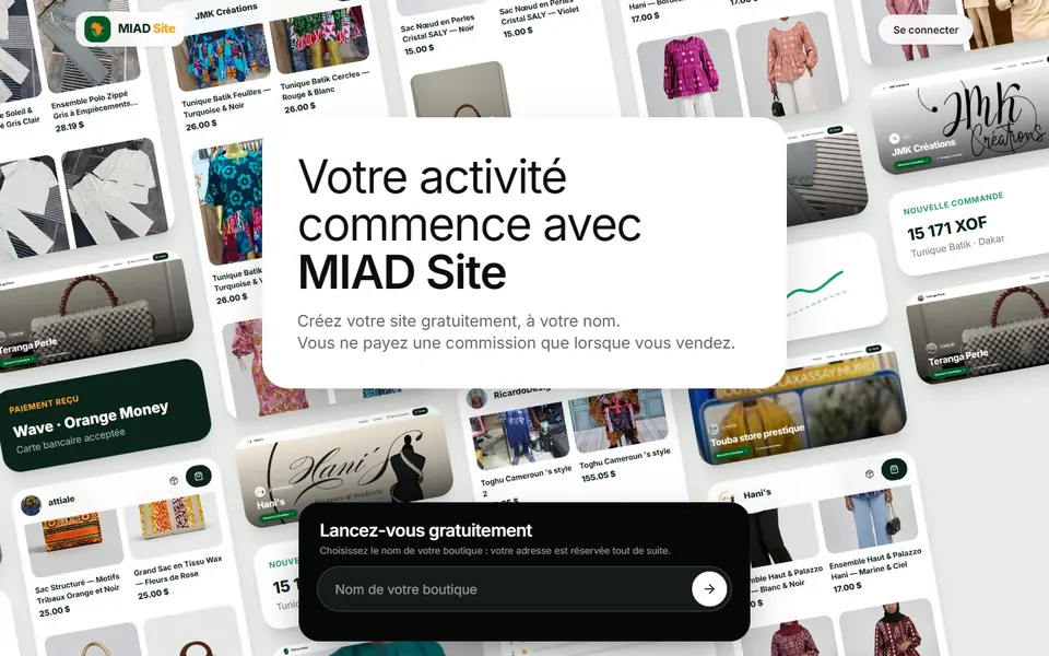 La page MIAD Site : votre activité commence avec MIAD Site